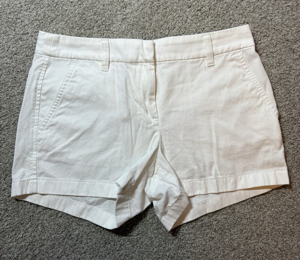 J Crew Womens Chino Shorts Size 4 White 100% Cotton Flat Front Pockets Summer